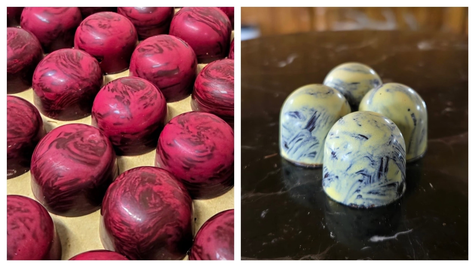 Huckleberry caramels, left, and whisky caramels.