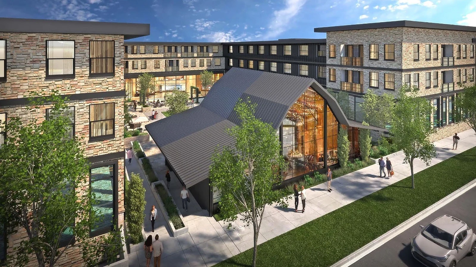 Anb illustration of the massive hotel development Mogul Capital has proposed for downtown Jackson, Wyoming.