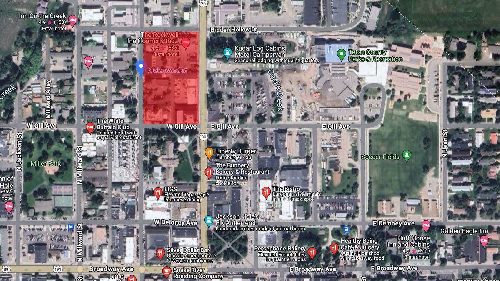 The shaded area shows the city block in downtown Jackson where Mogul Capital wants to build a massive hotel complex.