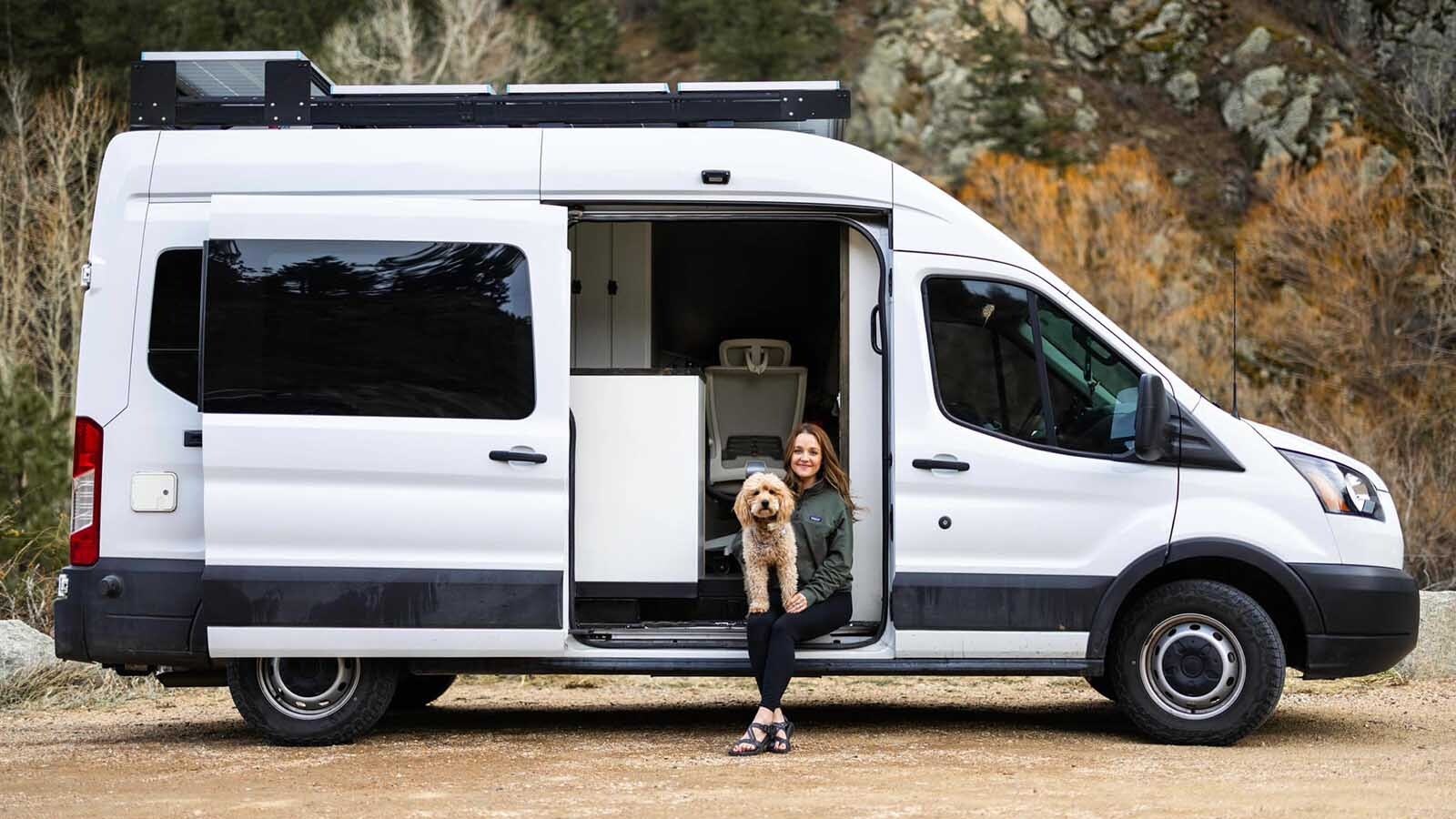 Cody, Wyoming, native Megan Anderson is up before sunrise every day, researching the financial markets for her job as vice president of client relations for a real estate firm. Her office is a Ford Transit van she’s lived in for the better part of a year, along with her traveling companion, Snoop.