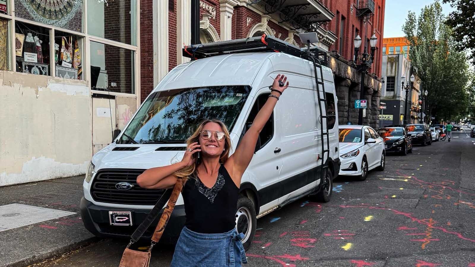 Cody, Wyoming, native Megan Anderson is up before sunrise every day, researching the financial markets for her job as vice president of client relations for a real estate firm. Her office is a Ford Transit van she’s lived in for the better part of a year, along with her traveling companion, Snoop.