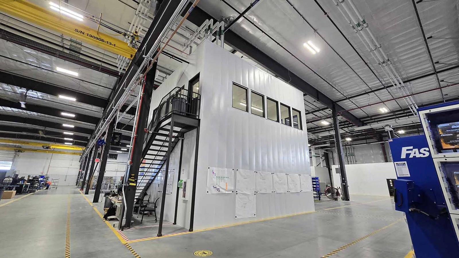 This station at Mesa Power Solutions is referred to as the Eagle's Nest. From it, the line manager can see at a glance how production is going on the floor.