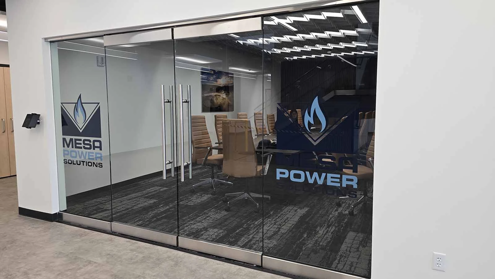 A conference room is available for traveling executives visiting from Mesa Power Solutions' Colorado headquarters.