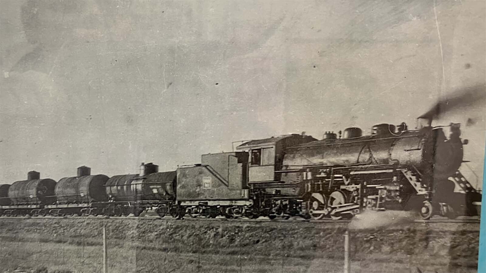A photo at the Salt Creek Museum shows a North South train making its way with oil cars. The railroad brought a big boost to the oil field’s efforts from 1923-1935.