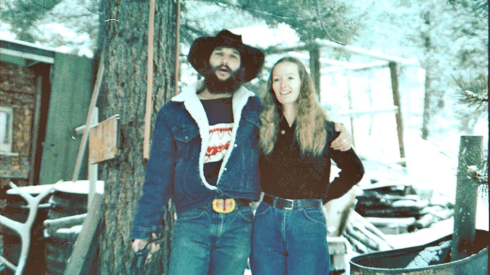 Michael and Katheleen Gear at conducting an archaeological survey at a historic cabin in 1983.