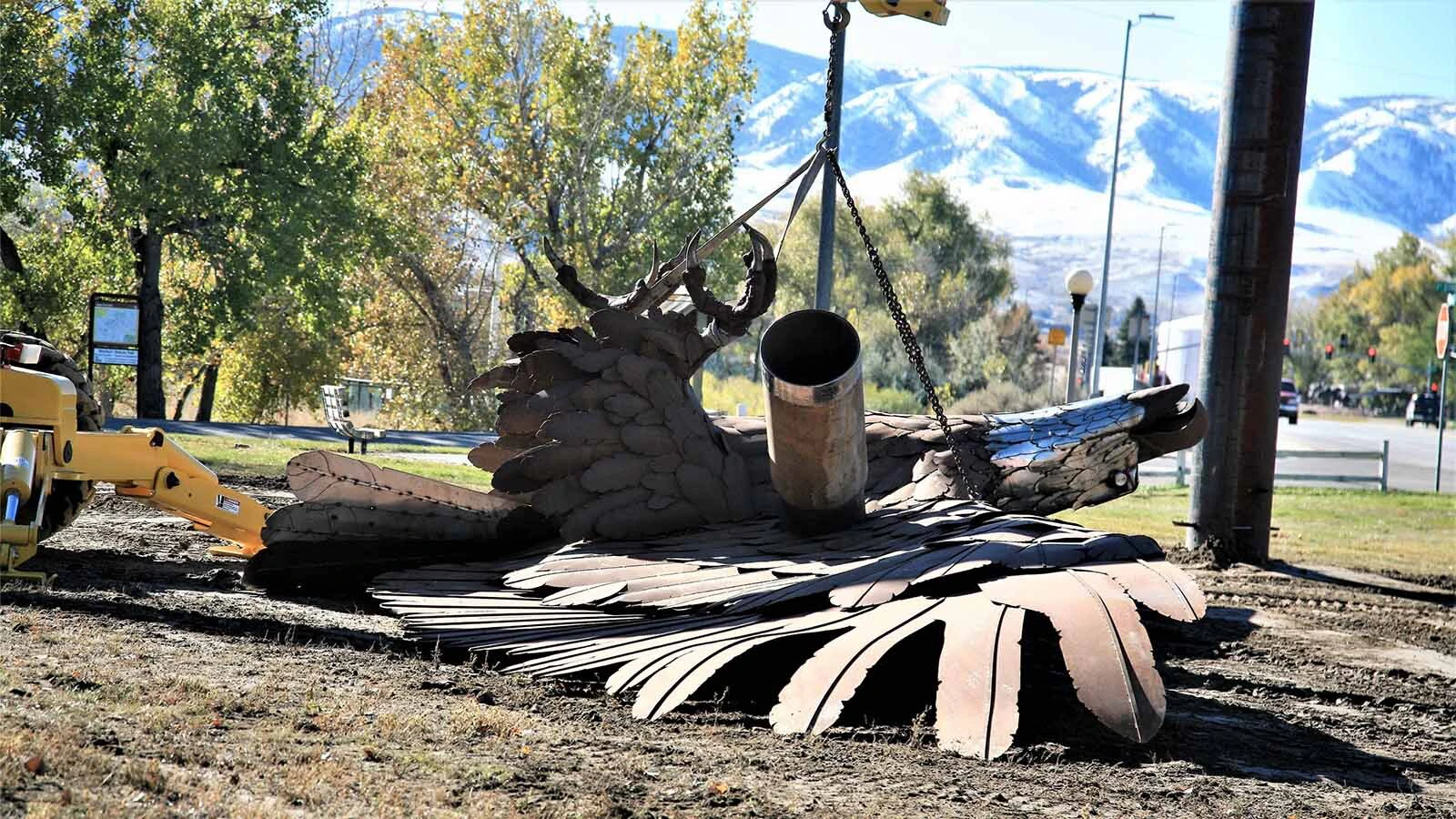 Large steel feathers broke loose from the Mills sculpture, prompting the city to take it down for extensive welding and reinforcement. 