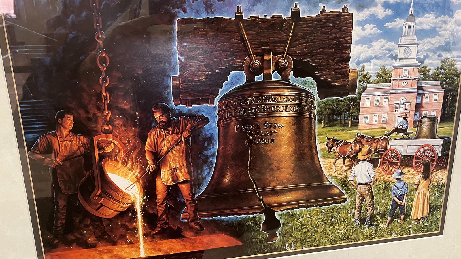 Late Excal foundry owner Fred Harmon commissioned this painting as part of the commemoration of his firm, Buckeye Brass creating the Liberty Bell replica.