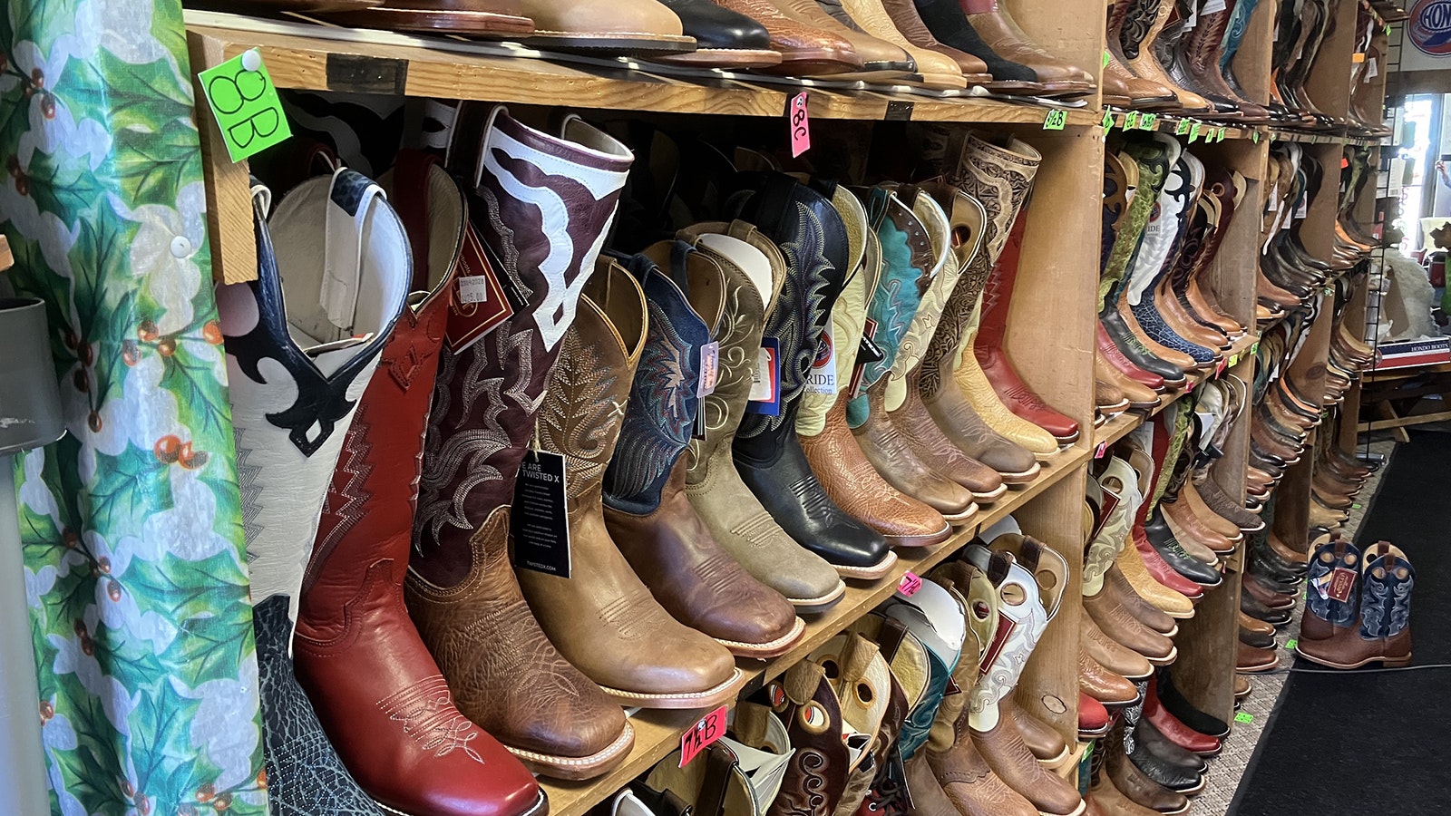 Moss Saddles Boots & Tack stocks Hondo cowboy boots in all sizes and toe and heel configurations.