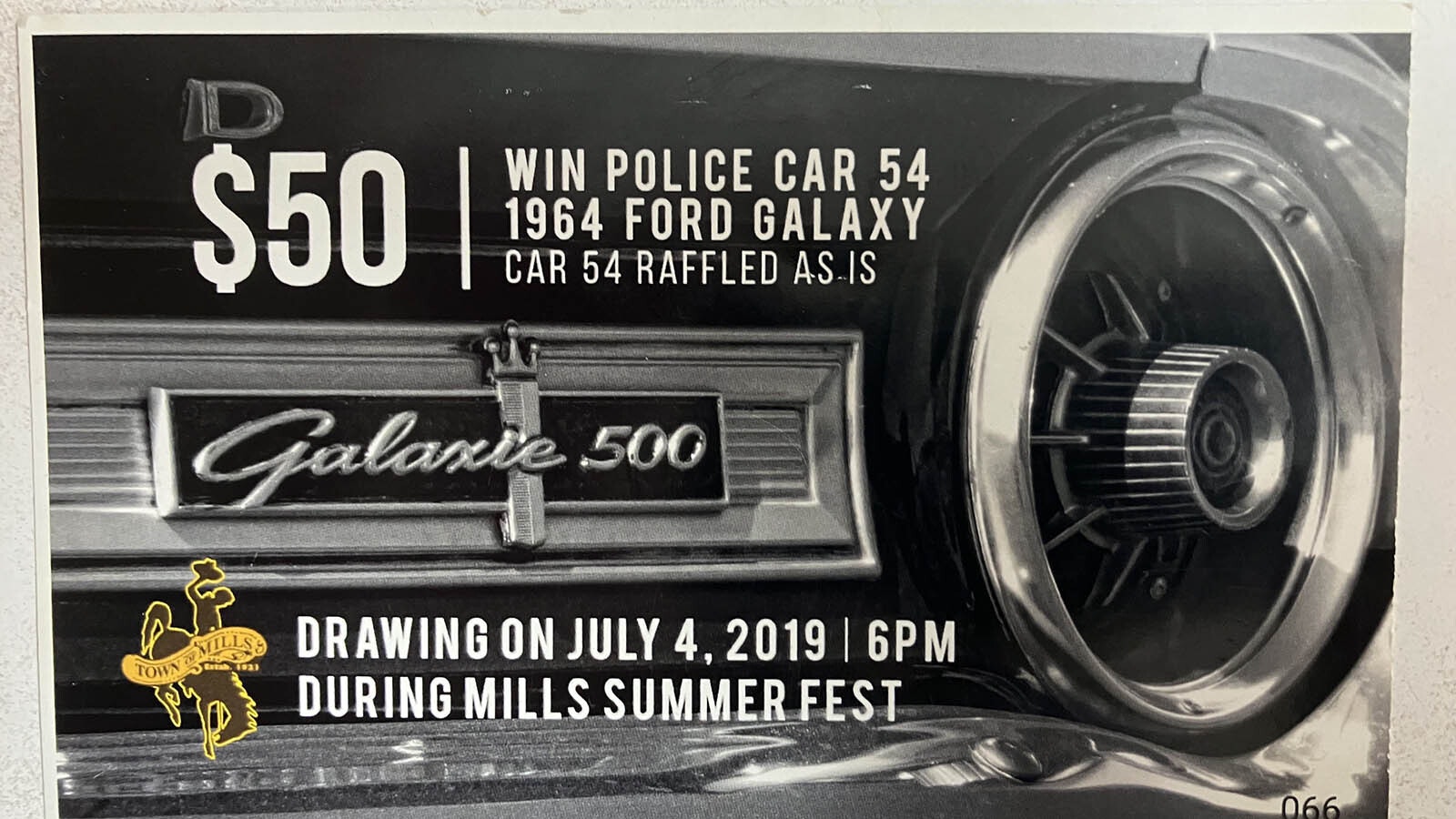 Hurk Wahl kept his winning raffle ticket. There were 250 tickets issued for the police cruiser prize.