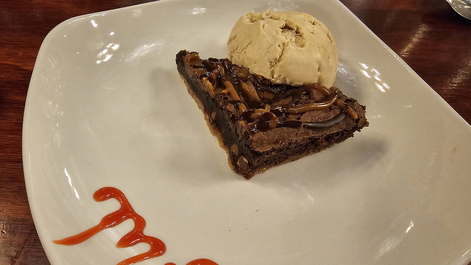 Desserts are something special at Miners and Stockmen's Steakhouse. There are usually three homemade options on the menu. Here’s the homemade brownie pie, topped with salted caramel and a dollop of cinnamon ice cream.
