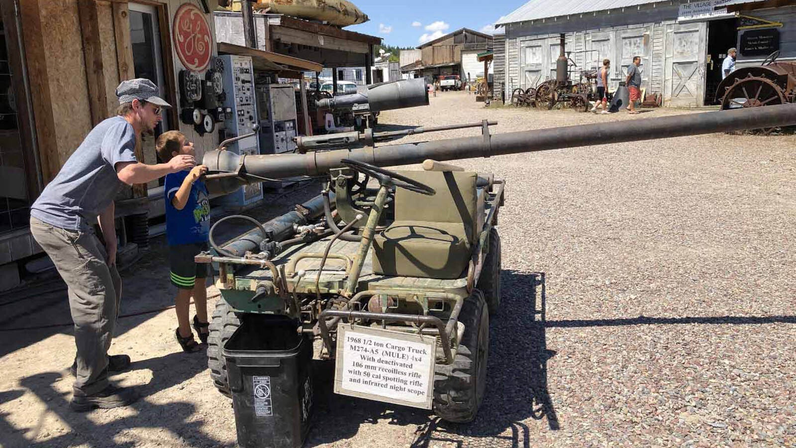 A 1968 half-ton cargo truck with an M274-A5 106 mm recoilless gun mounted on it at the Miracle of America Museum in Polson, Montana.