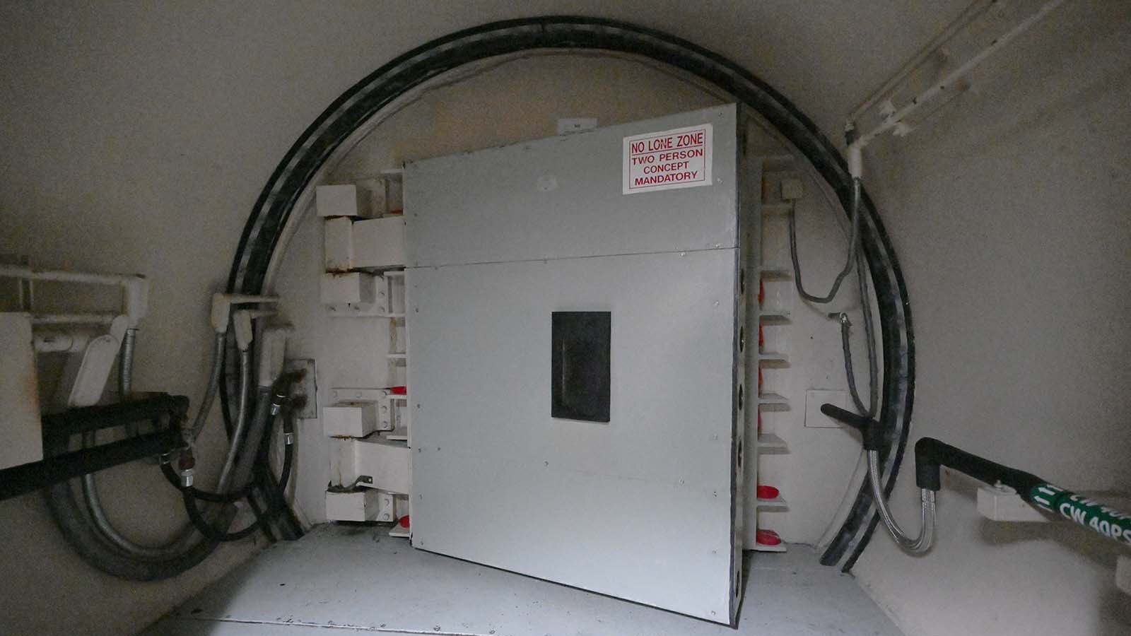 The blast door to the launch control capsule where two missileers are on stand-by 24/7, 365 days a year.