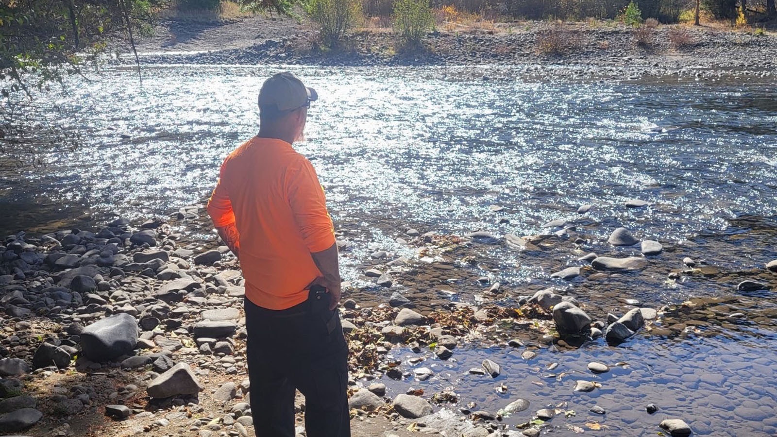 Brian King-Henke facing the creek the searchers have to cross to trek the 14 miles into their search area around Eagle Peak.