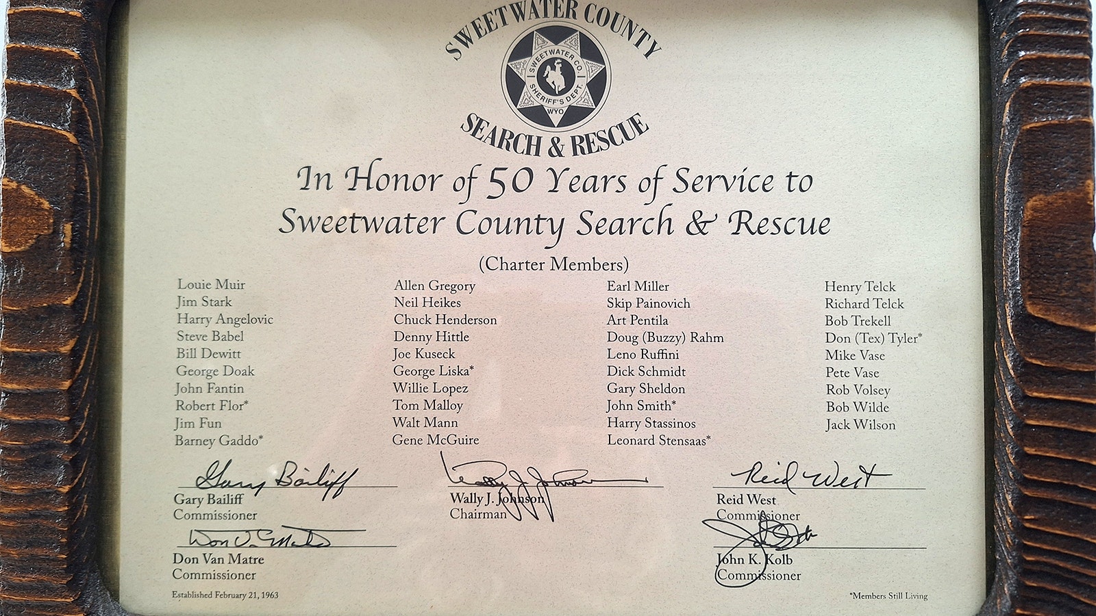 There were 50 Charter members of Sweetwater Search & Rescue. George Liska said, “They put out a list in honor of the 50 years of the service for the search and rescue and when they published it, there were only six of us that were still alive after 50 years. I was one of the six and I'm the last one right now that's still alive.”