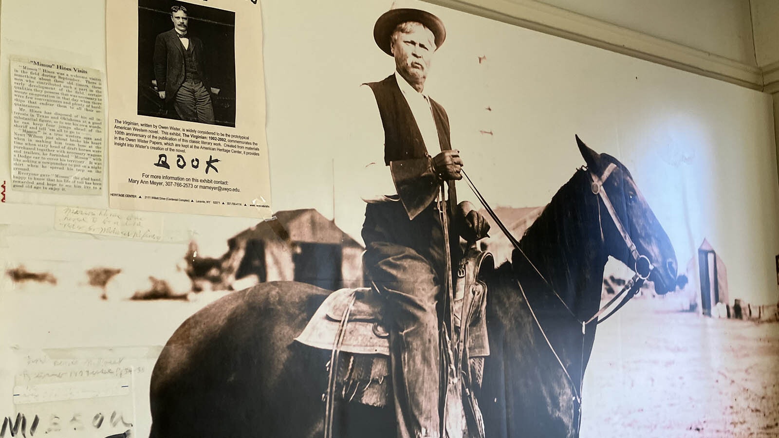 A blow up photo of William “Missou” Hines dominates one the rooms at the Salt Creek Museum in Midwest, Wyoming. He worked for the Midwest Oil Co. as “head teamster” and allegedly as an oil claim enforcer.