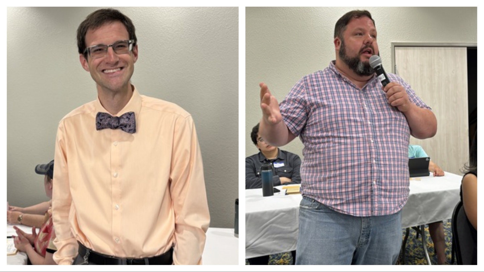 Wyoming Democrats elected Lucas Fralik (left) as new chairman. He replaces Joe Barbuto (right)