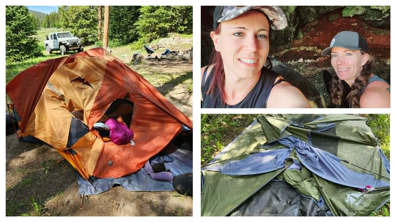 Shonna Kaye Dehl of Lovell (foreground) and Maggie Bassett of Powell have camped in the Bighorn Mountains for years. Their camp was trashed by an aggressive black bear late Sunday.