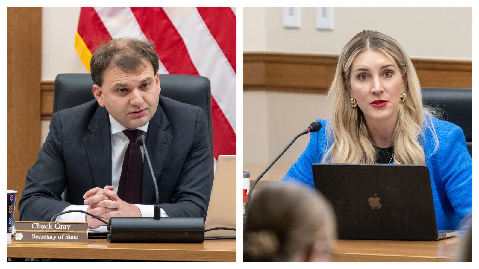 Secretary of State Chuck Gray (left) and Superintendent of Public Instruction Megan Degenfelder (right)