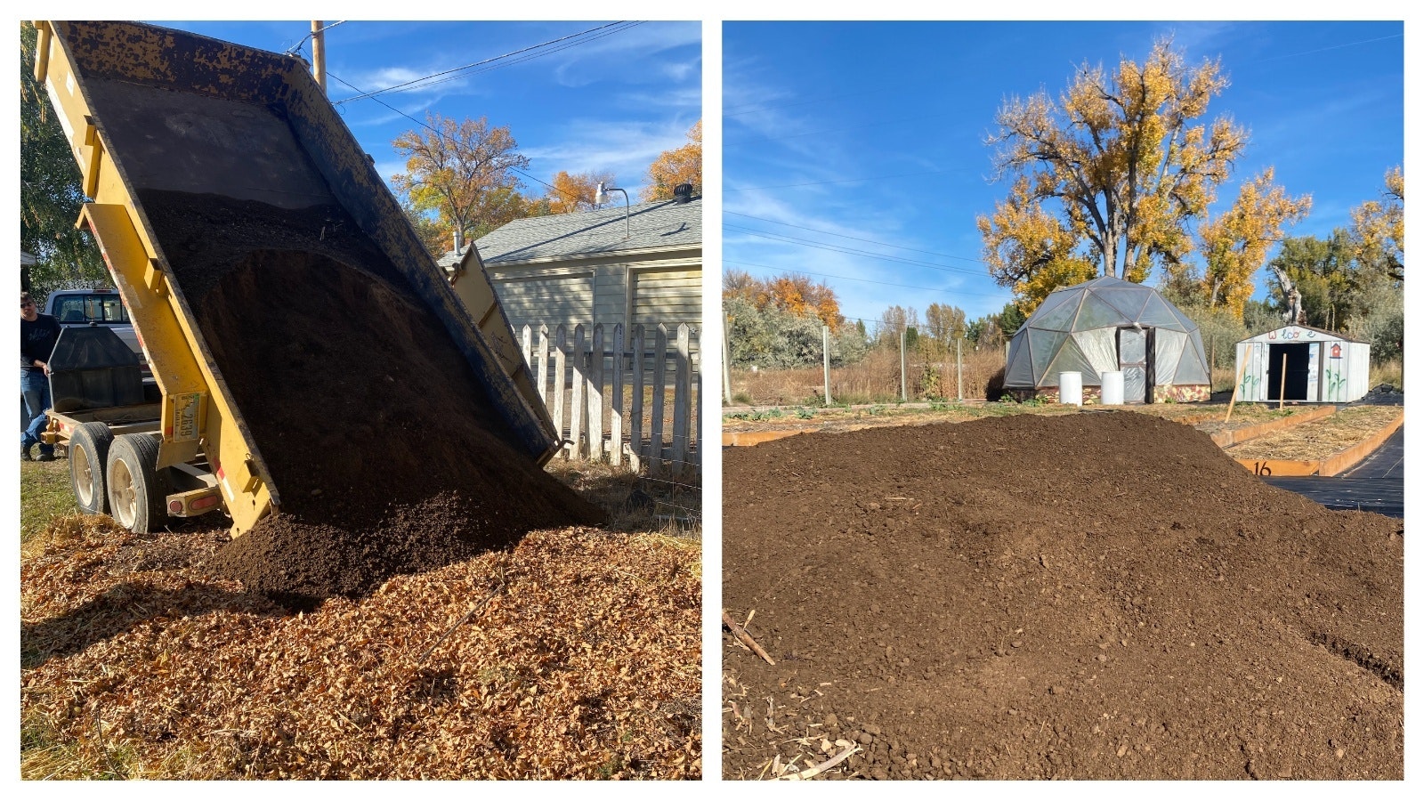 Compost delivery in Worland (left), Worland community garden (right)