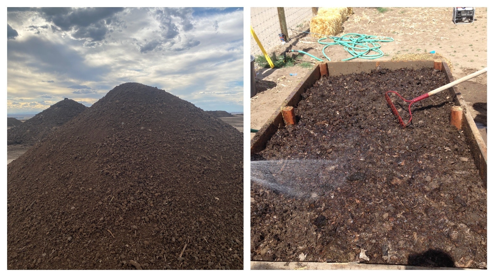 Screened compost (left), community garden (right)