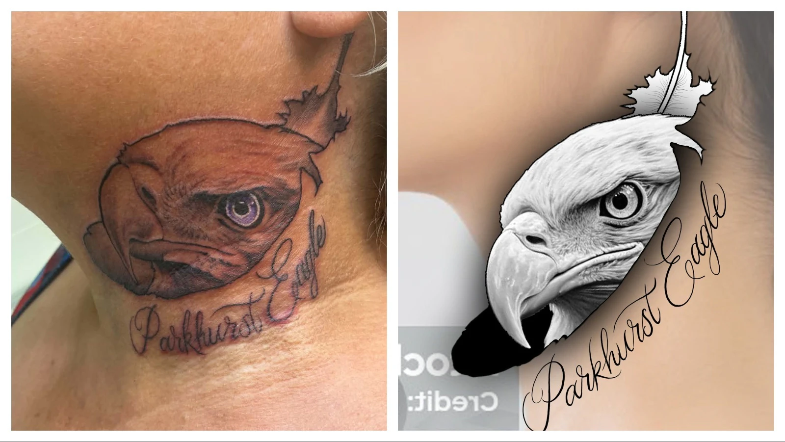 Left: The tattoo Angelina Alvarado got from tattoo artist Ivan TwoBulls. Right: Angelia Alvarado's tattoo as designed by Ivan TwoBulls.