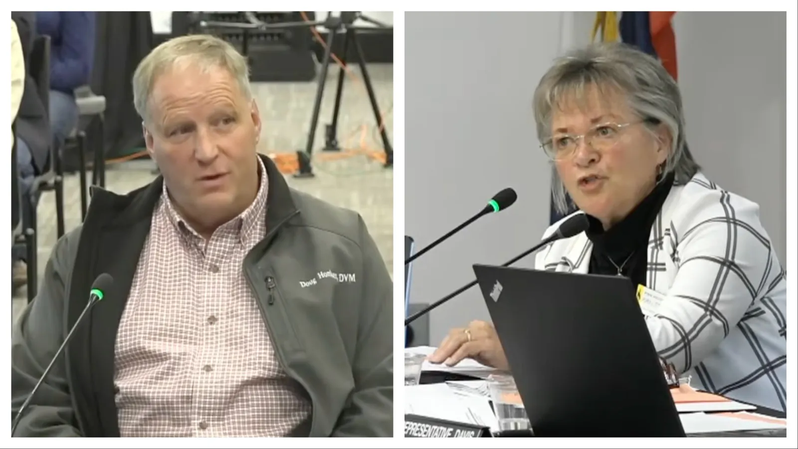 Dr. Doug Honken joined numerous vets opposing a bill that would have let non-veterinarians perform preg checks on livestock. Rep. Pepper Ottman, a bill proponent, debated with him and others.