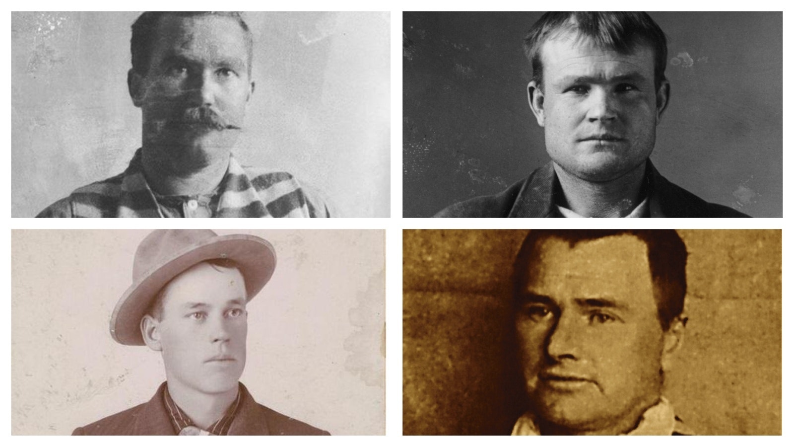 Elzy Lay (lower left), Bub Meeks (upper left), Butch Cassidy (upper right), Matt Warner (lower right)