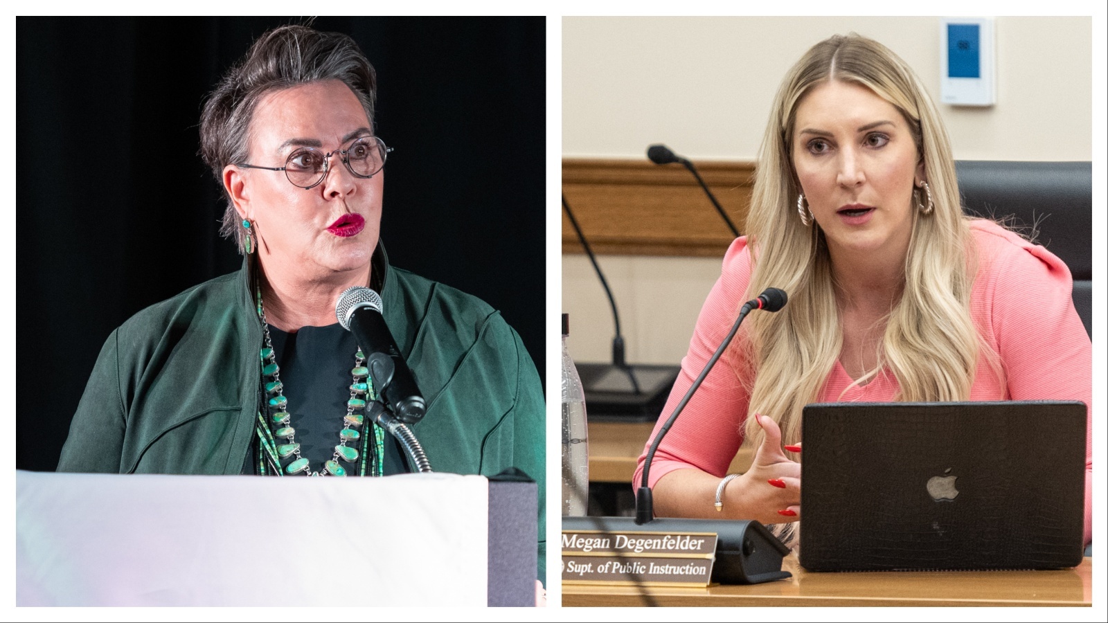 U.S. Rep. Harriet Hageman (left) endorsed Megan Degenfelder (right) on Wednesday in her bid for governor.