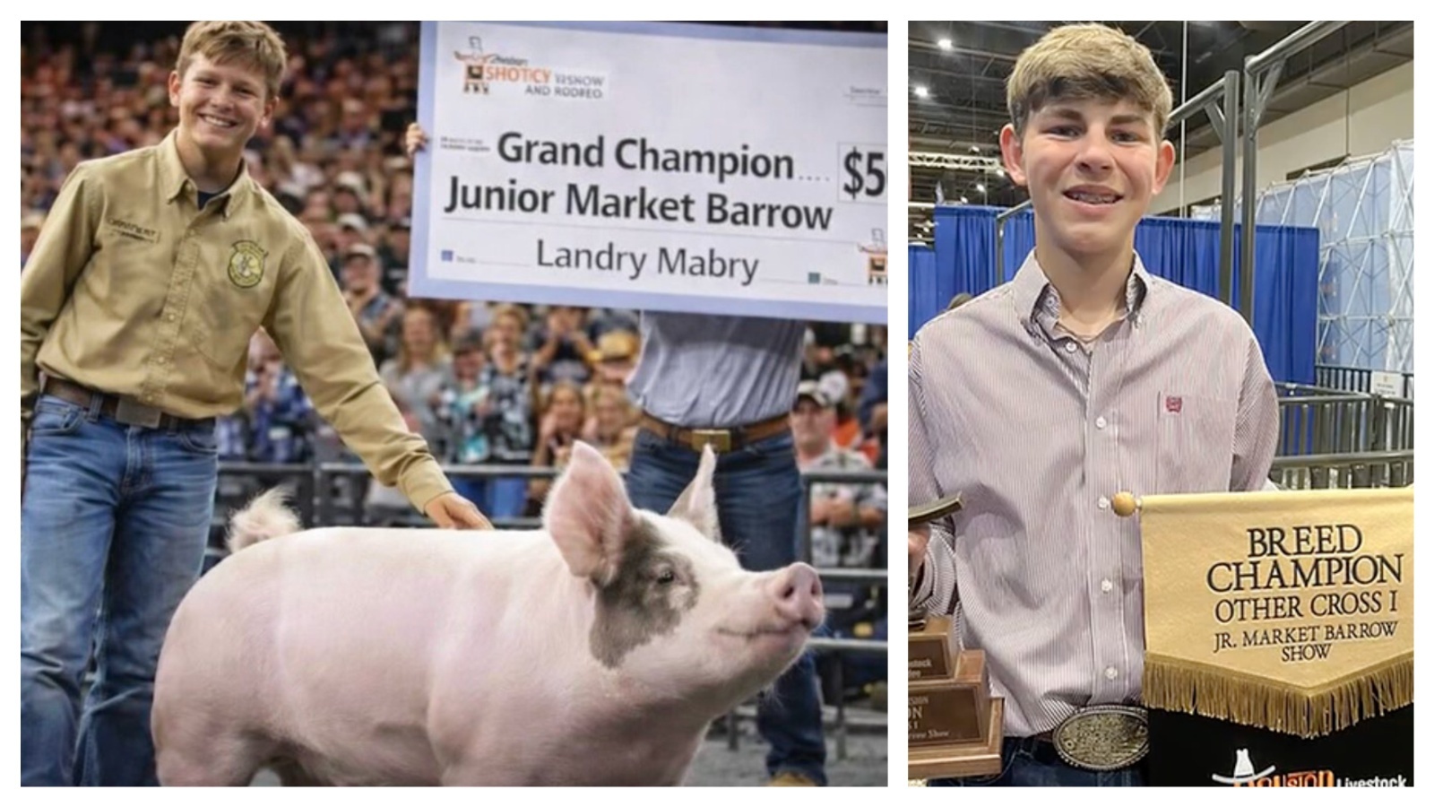 Landry Mabry’s Grand Champion Junior Market Barrow pig sold for $505,000 at the Houston Livestock Show and Rodeo, beating last year’s record of $501,000. His was the top pig of 2,200 pigs in the show.