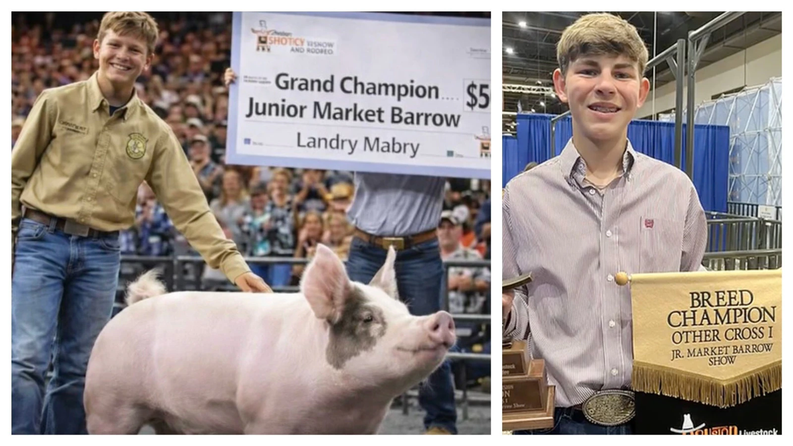 Landry Mabry’s Grand Champion Junior Market Barrow pig sold for $505,000 at the Houston Livestock Show and Rodeo, beating last year’s record of $501,000. His was the top pig of 2,200 pigs in the show.