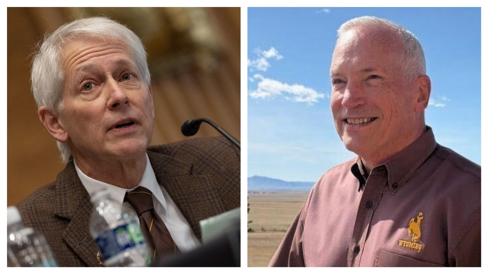 Cameron Wright (right), a retired U.S. Air Force lieutenant colonel and engineering professor whose clash with UW President Ed Seidel (left) exploded into the news cycle last year is running for a seat in the Wyoming Legislature.