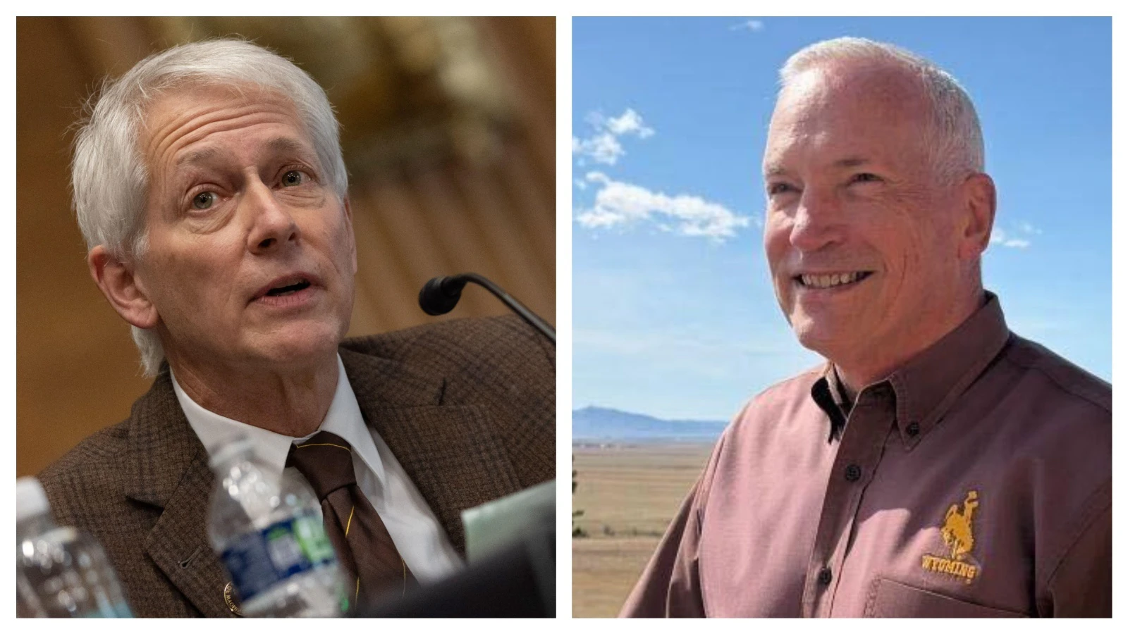 Cameron Wright (right), a retired U.S. Air Force lieutenant colonel and engineering professor whose clash with UW President Ed Seidel (left) exploded into the news cycle last year is running for a seat in the Wyoming Legislature.