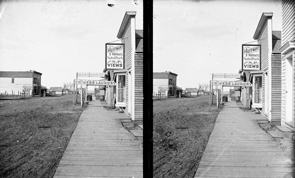 Businesses along Main Street in Miles City, Montana in 1882.