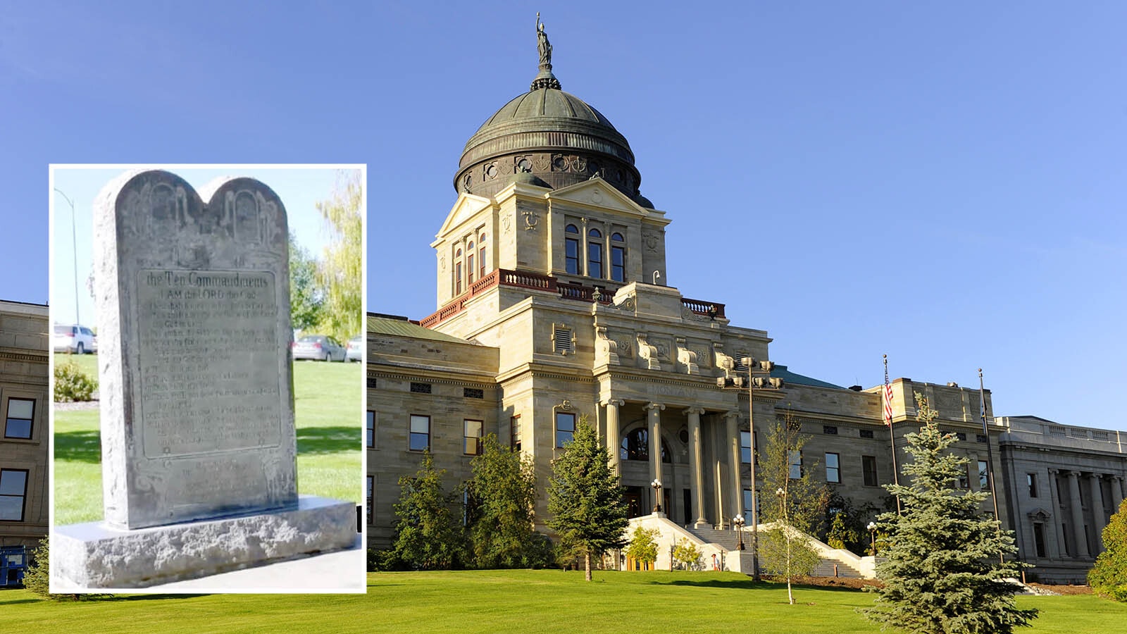 Debate is heating up in the Montana Legislature over a bill that would require putting the Ten Commandments in every classroom in the state. Republicans are pushing the bill, while Native Americans want to include the “Indian Ten Commandments.” This granite slab with the Commandments on it is on the grounds of the Montana Capitol in Helena.