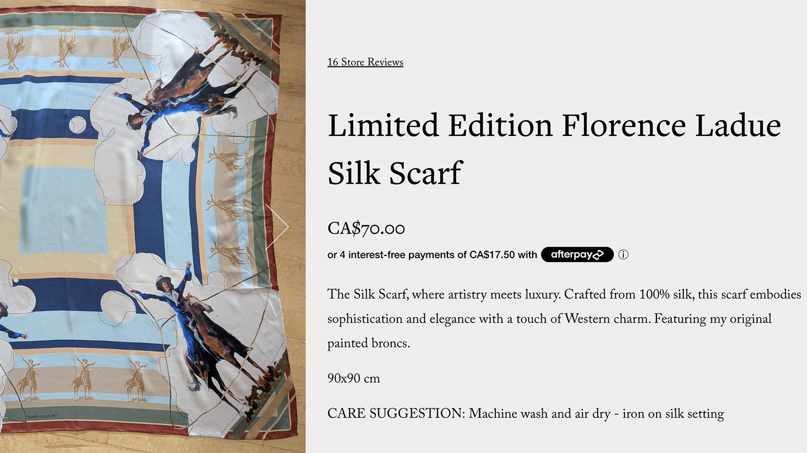 The elegant painted scarves by Alberta artist Renee Gould.