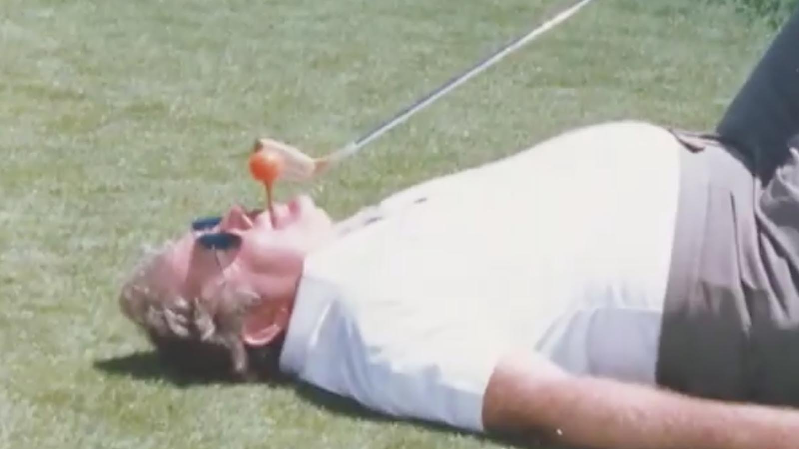 Veteran Wyoming broadcaster Dave Montgomery tees up a ball for Kenny “The Snake” Stabler, his longtime friend and business partner. “Kenny was a good speaker. He was a lousy businessman,” remembered Montgomery.