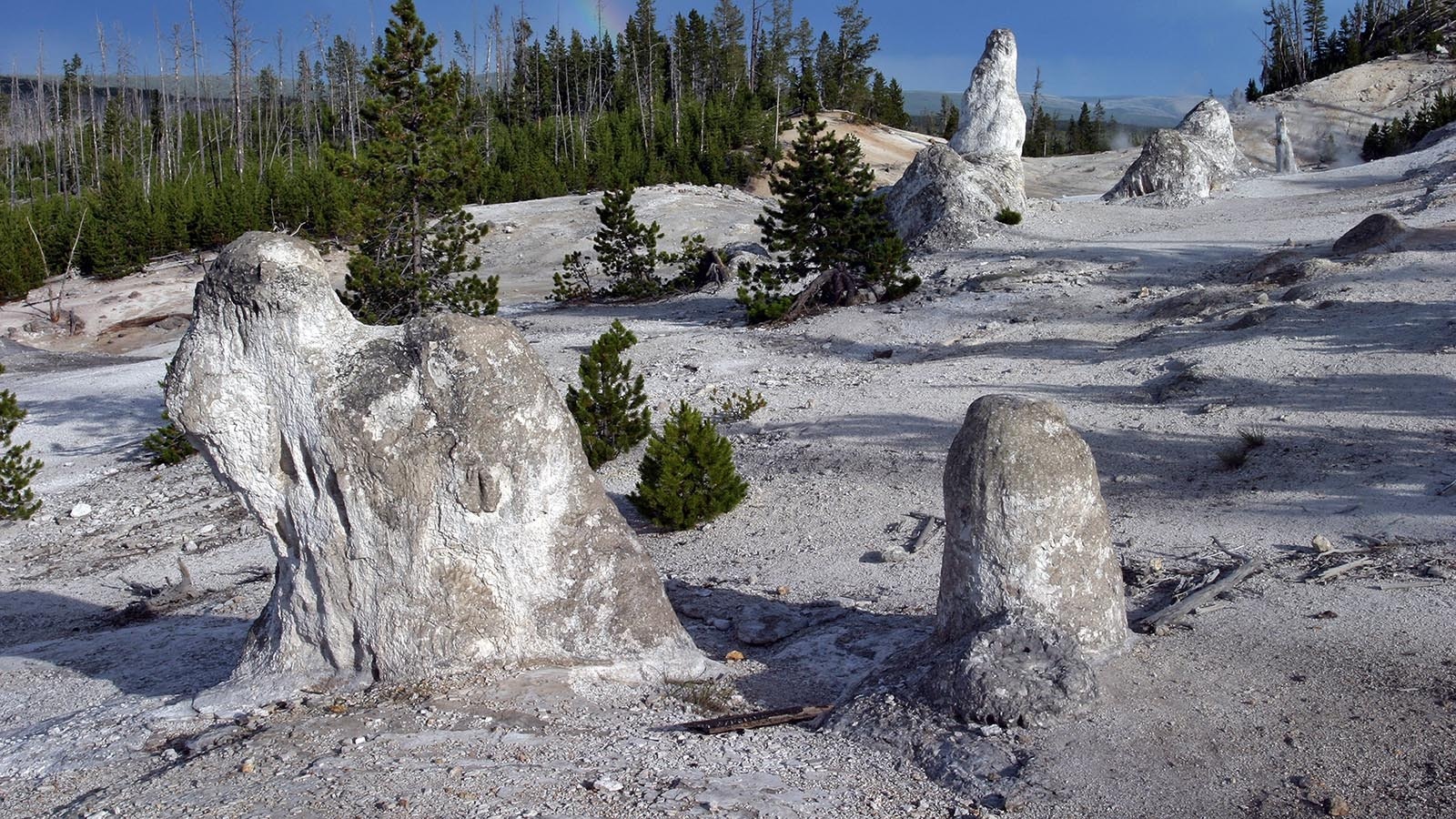 Monument Geyser Basin is one of the most unique areas of Yellowstone National Park. It’s ancient undersea wasteland at 7,300 feet above sea level features formerly underwater cones that are still active.