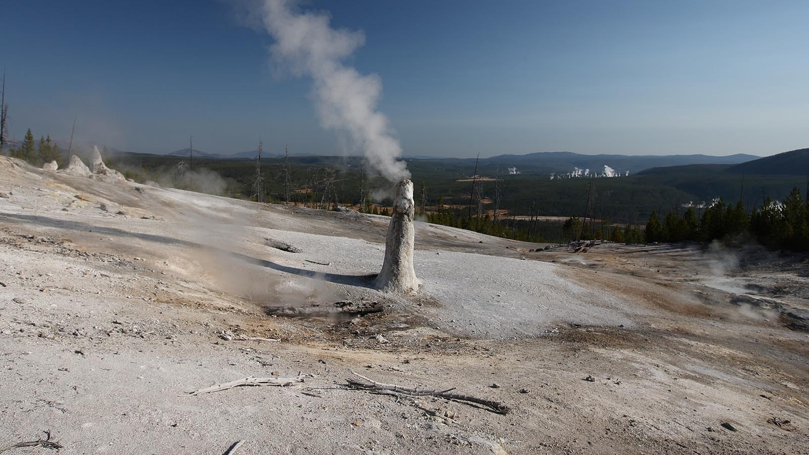 Monument Geyser Basin is one of the most unique areas of Yellowstone National Park. It’s ancient undersea wasteland at 7,300 feet above sea level features formerly underwater cones that are still active.