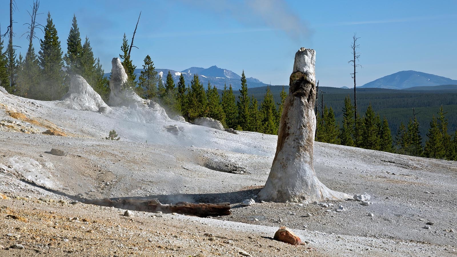 Monument Geyser Basin is one of the most unique areas of Yellowstone National Park. It’s ancient undersea wasteland at 7,300 feet above sea level features formerly underwater cones that are still active.