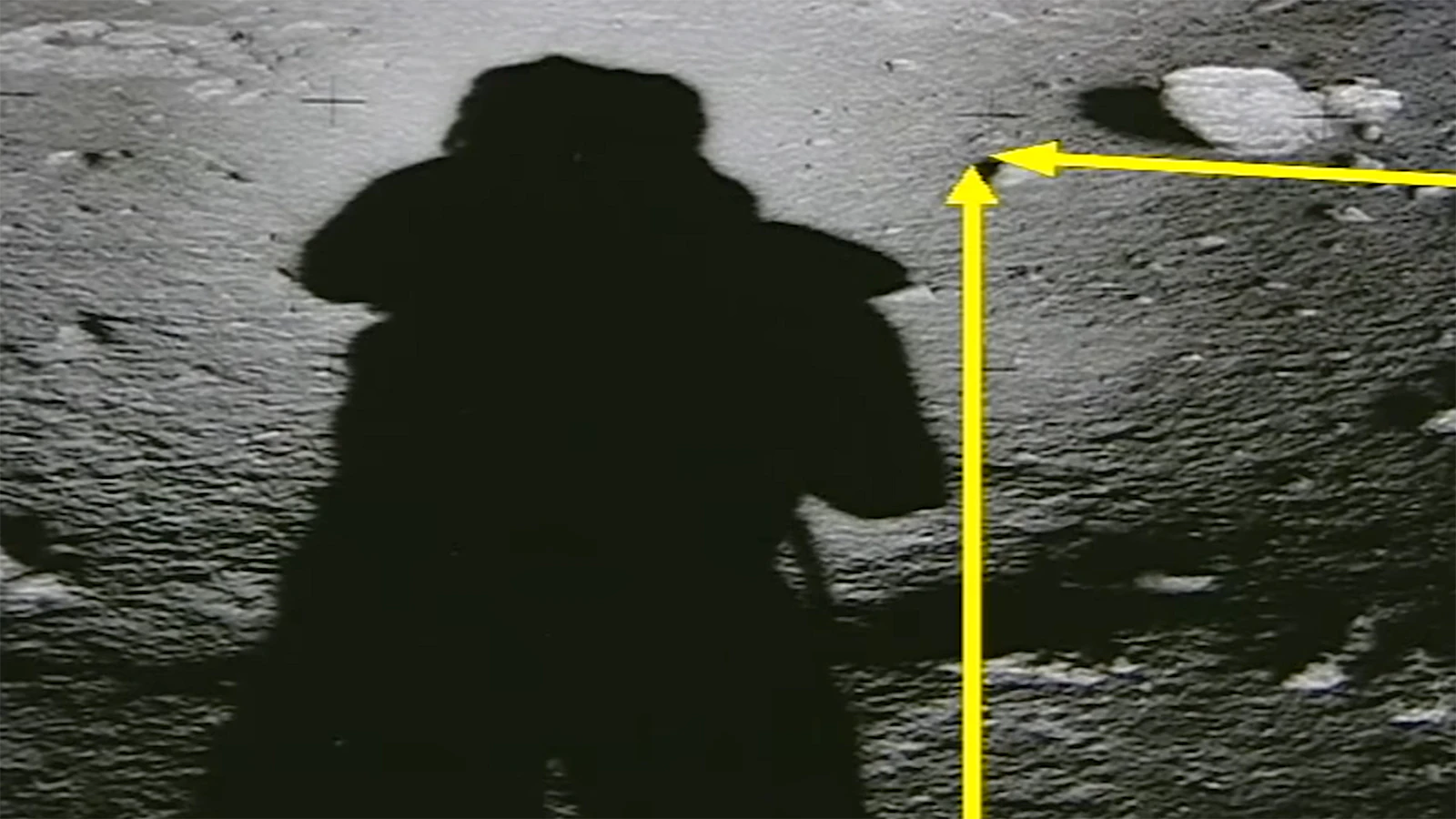 Shadow directions of the astronaut and rock give away the fact that the lunar landing was shot on a sound stage, Bart Sibrel believes.