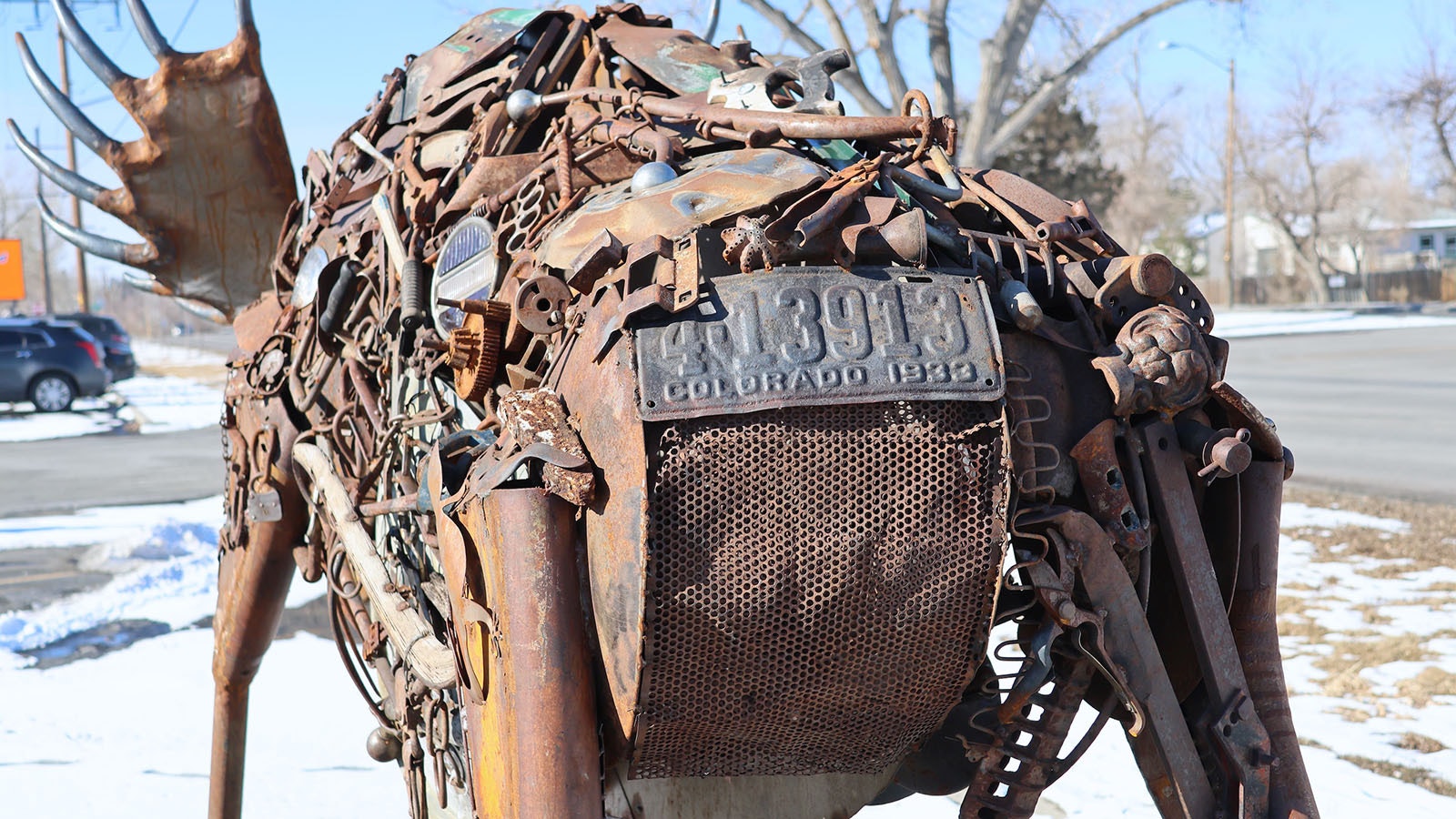 A 1933 Colorado license plate adorns the rear of “Holy Smokes.” Artist Bill Foy now lives in the state after growing up in Glendo, Wyoming.