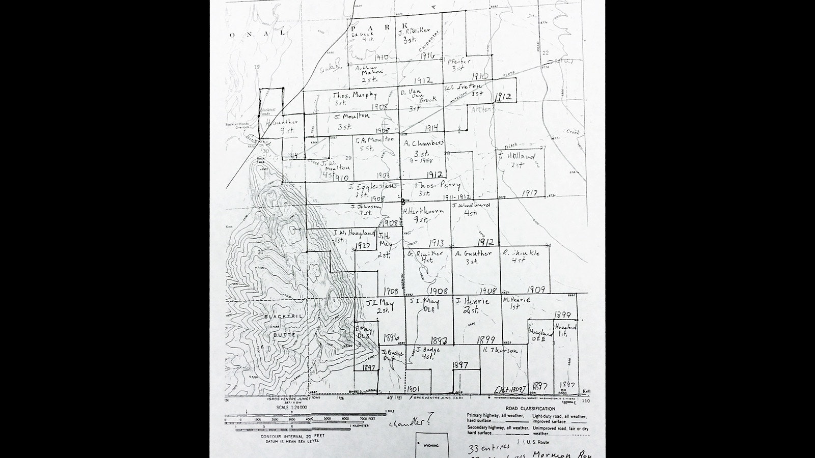 A survey map showing the layout of Mormon Row properties.