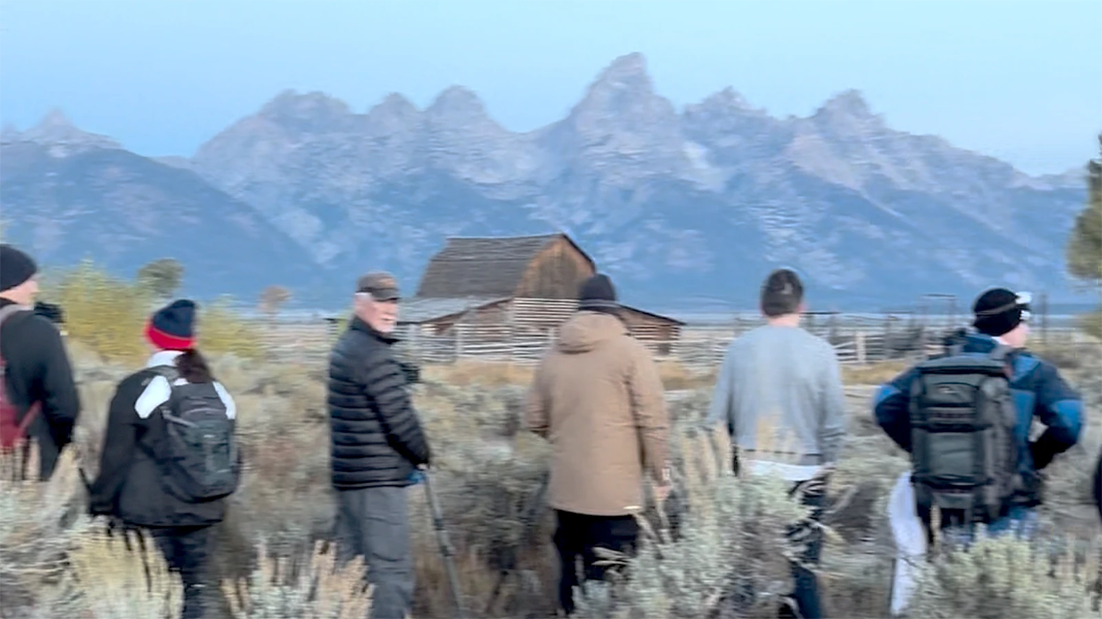 Some of the estimated 60 tourists taking photos at the Moulton Barn on Mormon Row that morning.