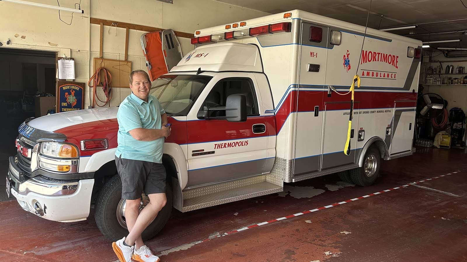 Mark Mortimore with MS-1, the ambulance that bears the #1 call sign for Medical Service in Wyoming. After nearly 80 years, his family will no longer be in the emergency service and will be focusing on their funeral home. His dad, Clark, had designed the unique logo that bears the bucking horse and the medical symbol which adorned all the ambulances and uniforms for the crew.