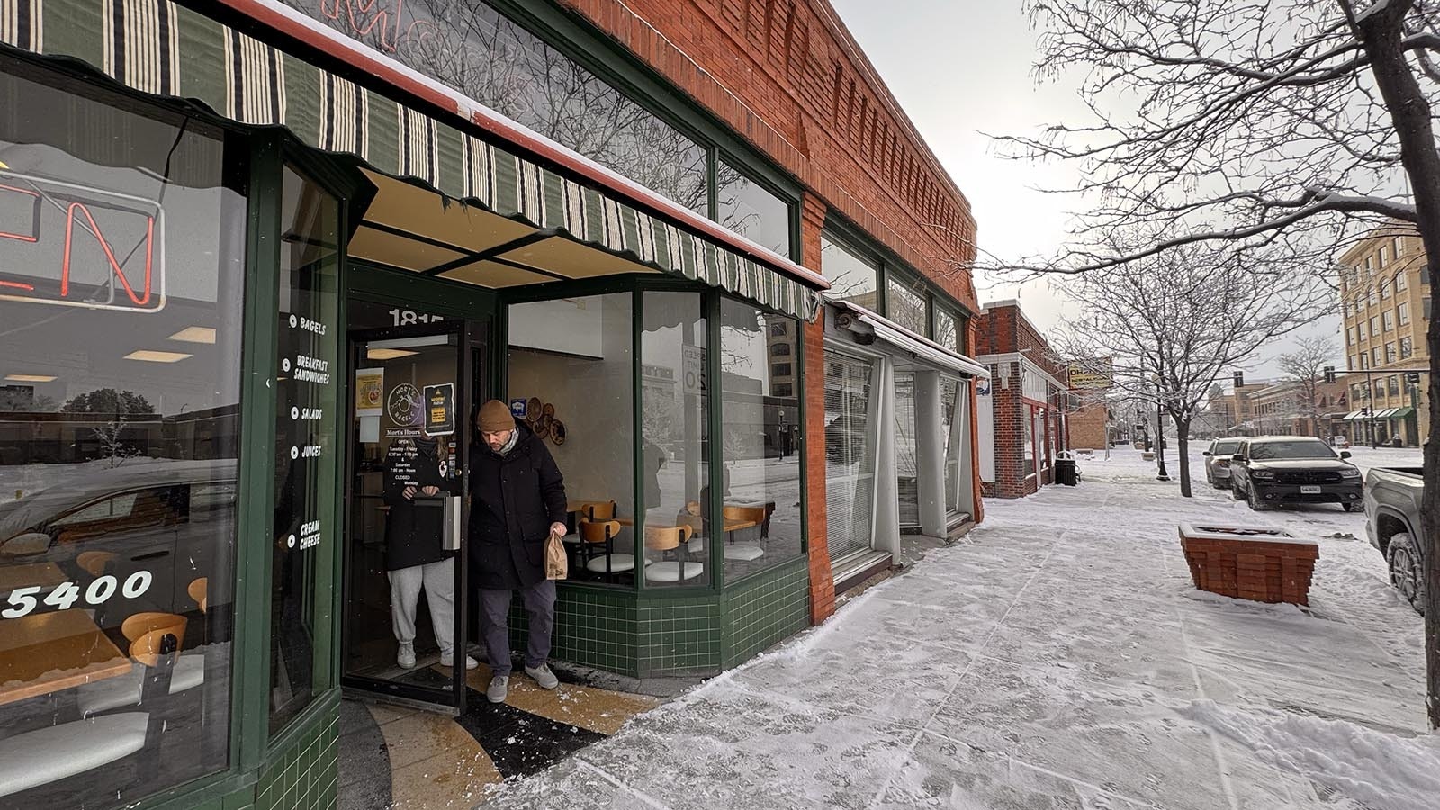 Even when it's 20 degrees and snowy outside, the business in Mort's Bagels in downtown Cheyenne, Wyoming, is brisk on a Sunday morning, Jan. 5, 2025.