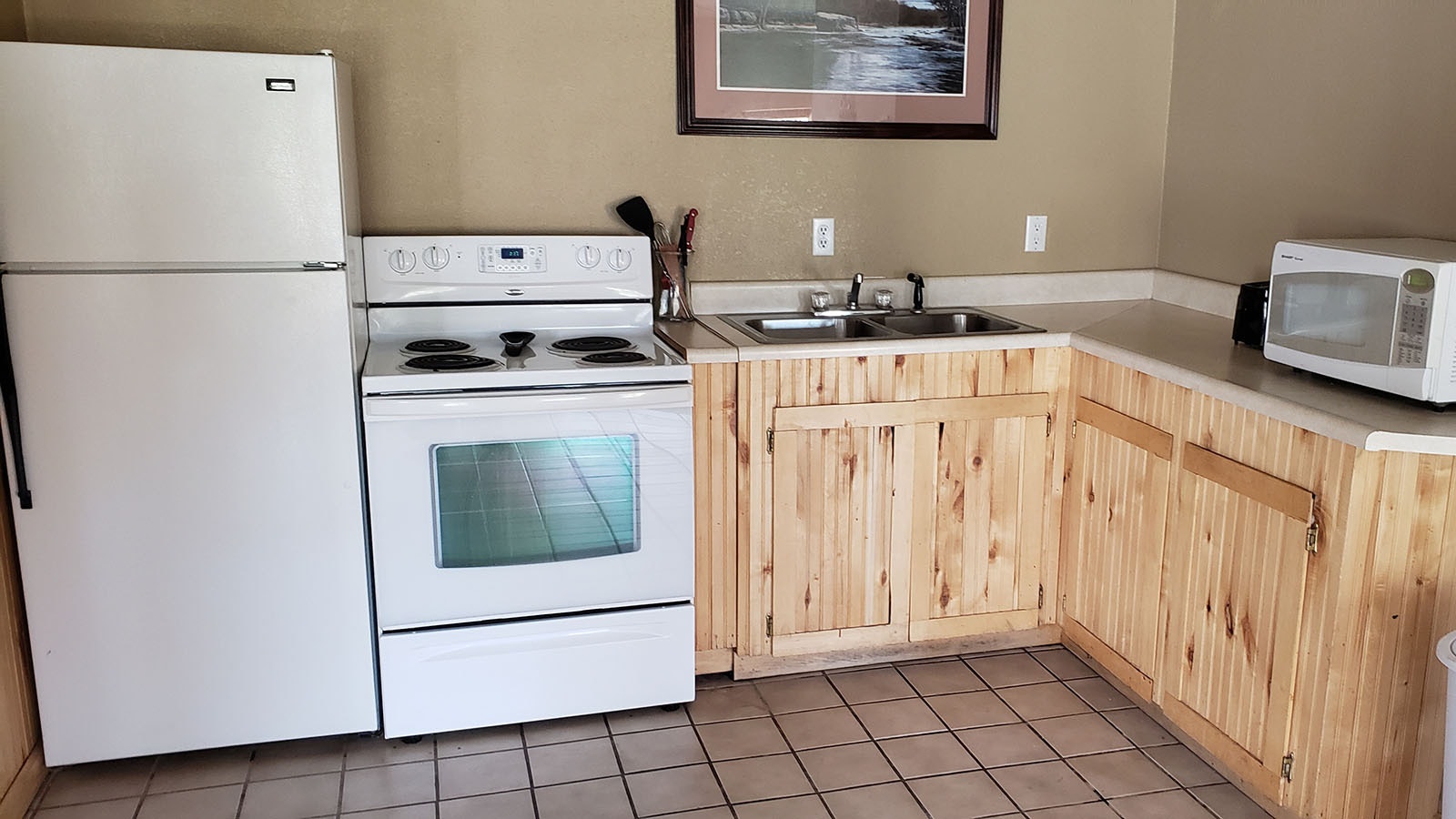 The event space includes a small kitchen to prepare food. The kitchen is also available to extended-stay guests.