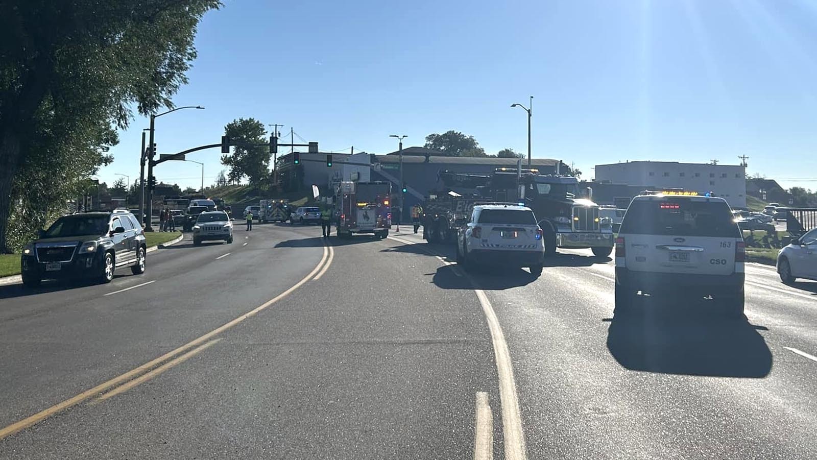 Emergency responders at the scene of a fatal motorcycle crash at East Lincolnway and Nationway in Cheyenne.