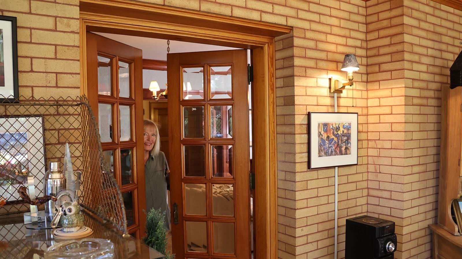 French doors lead from the living room into the sunroom.