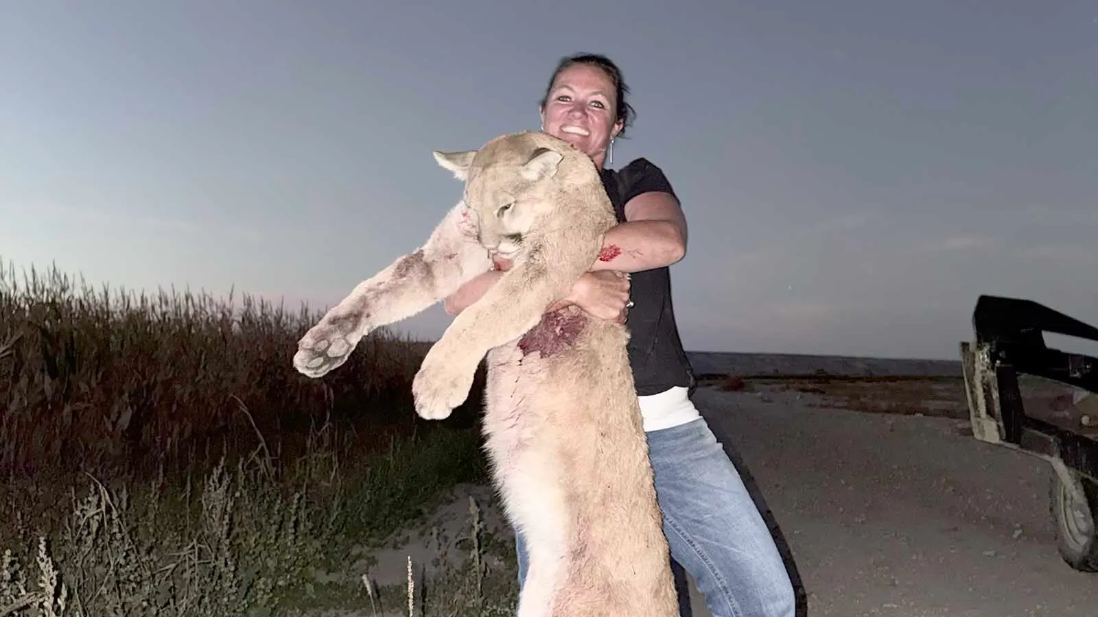 Bridget Gallagher, a mother of nine from Clark, shot this mountain lion late Tuesday near her family’s property.