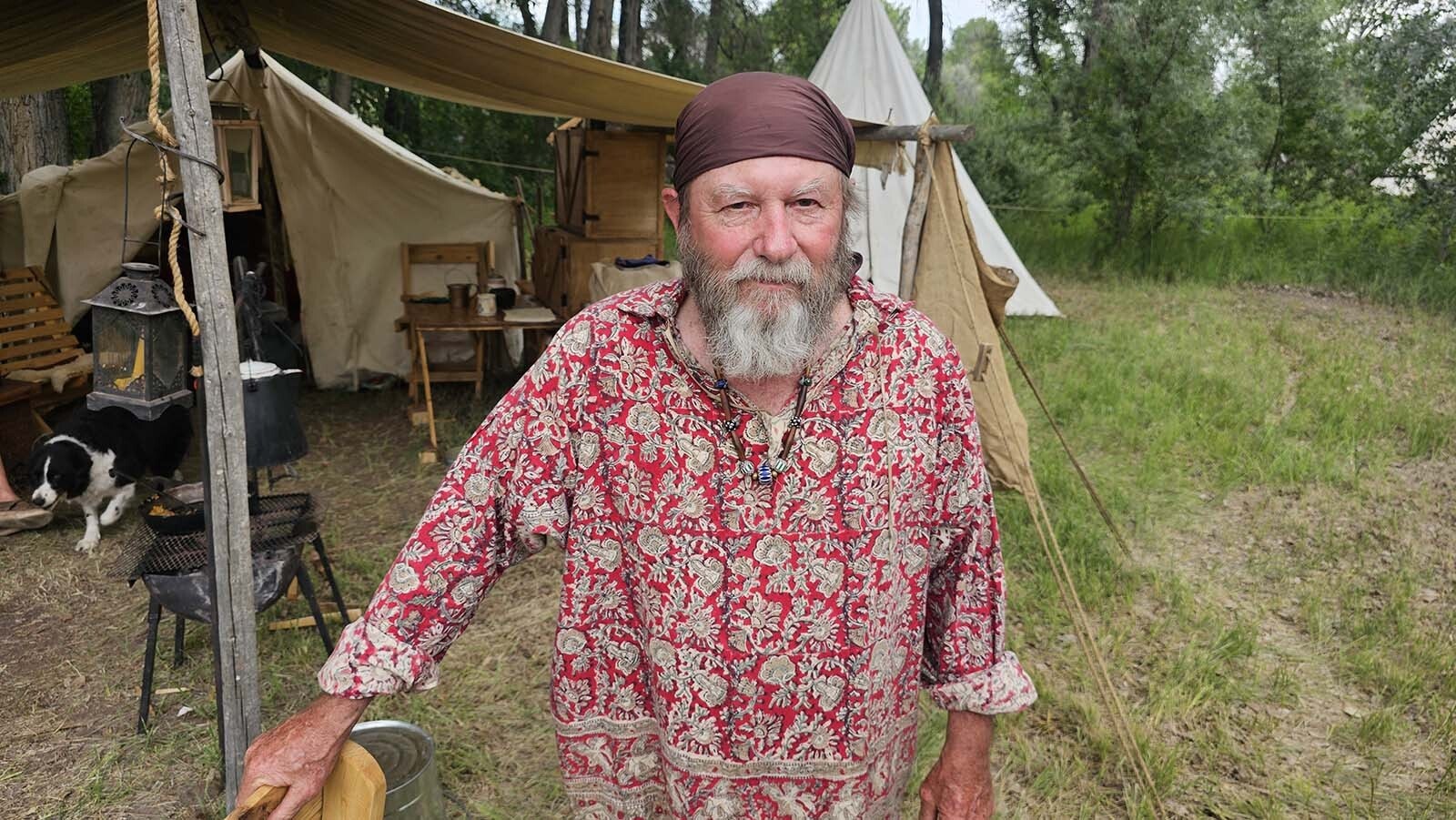 Jack was the 2025 Booshway for the 1838 Riverton Rendezvous. The beads he's wearing are original, authentic beads from the mountain man era picked up over a lifetime of Rendezvous.